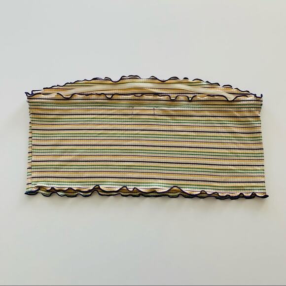BP Multicolor Stripe Ribbed Lettuce Hem Crop Tube Top XL - Picture 6 of 8